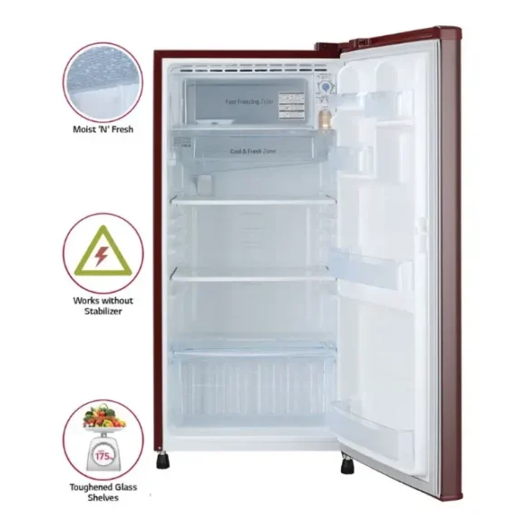 LG 185L 2-Star Single Door Refrigerator (GL-B181RRGC, Ruby Glow) Inside View