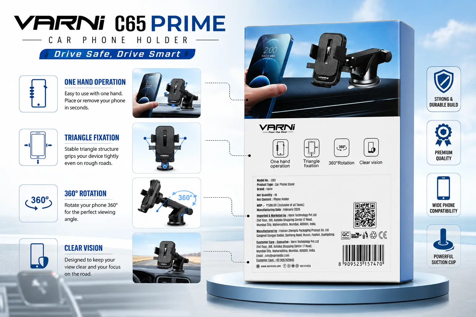 Varni C65 Prime Mobile Holder 3 Varni C65 Prime Mobile Phone Holder Features