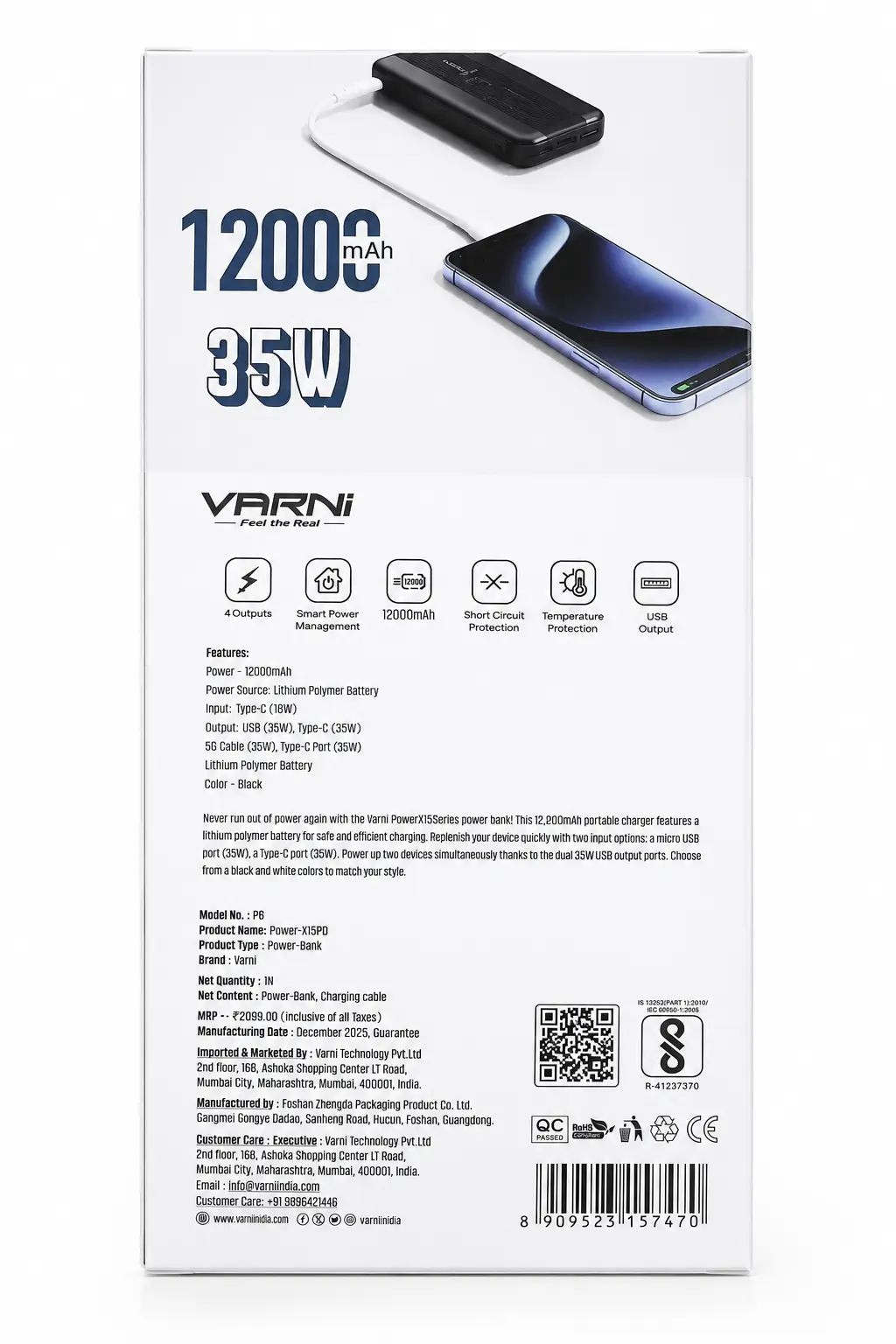 Varni Power X15 12000mah Powerbank 2 Varni Power X15 12,000mah Powerbank Back Side