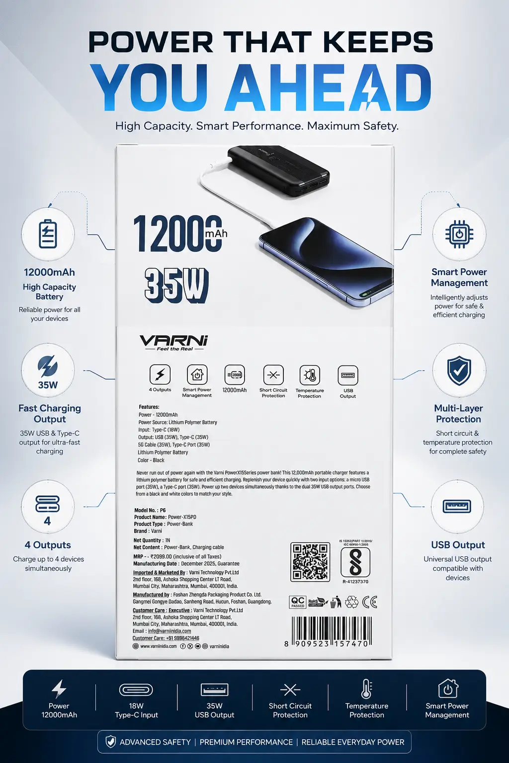 Varni Power X15 12000mah Powerbank 3 Varni Power X15 12,000mah Powerbank Features